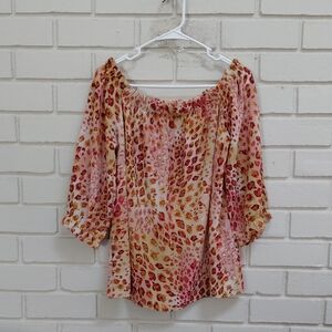 Off-Shoulder Animal Print  3/4 Balloon Sleeve Top. Size Large NWOT